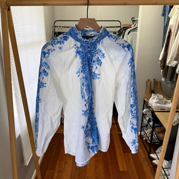 Boston Proper Wildflowers Print Peasant Shirt 100% cotton - Picture 2 of 8